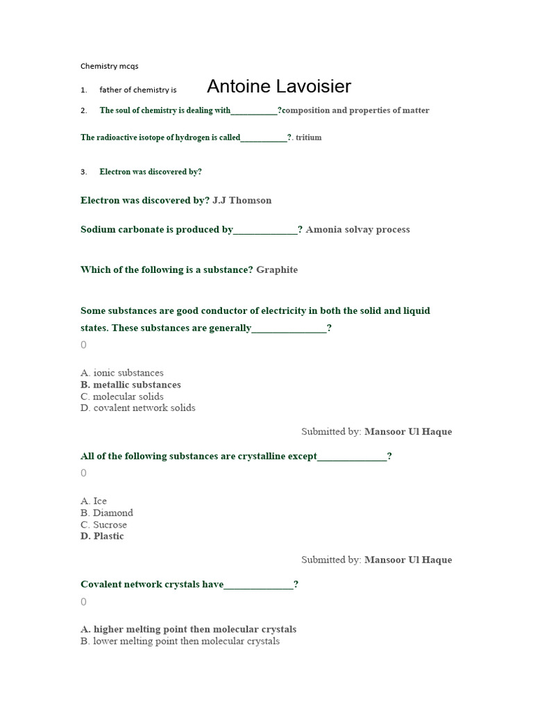 Chemistry MCQs for Students | PDF | Technology & Engineering