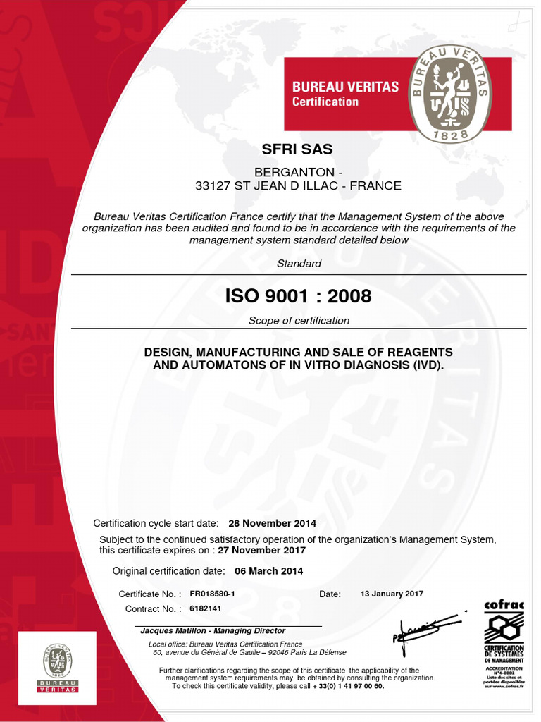 ISO 9001 Certification for SFRI SAS | PDF