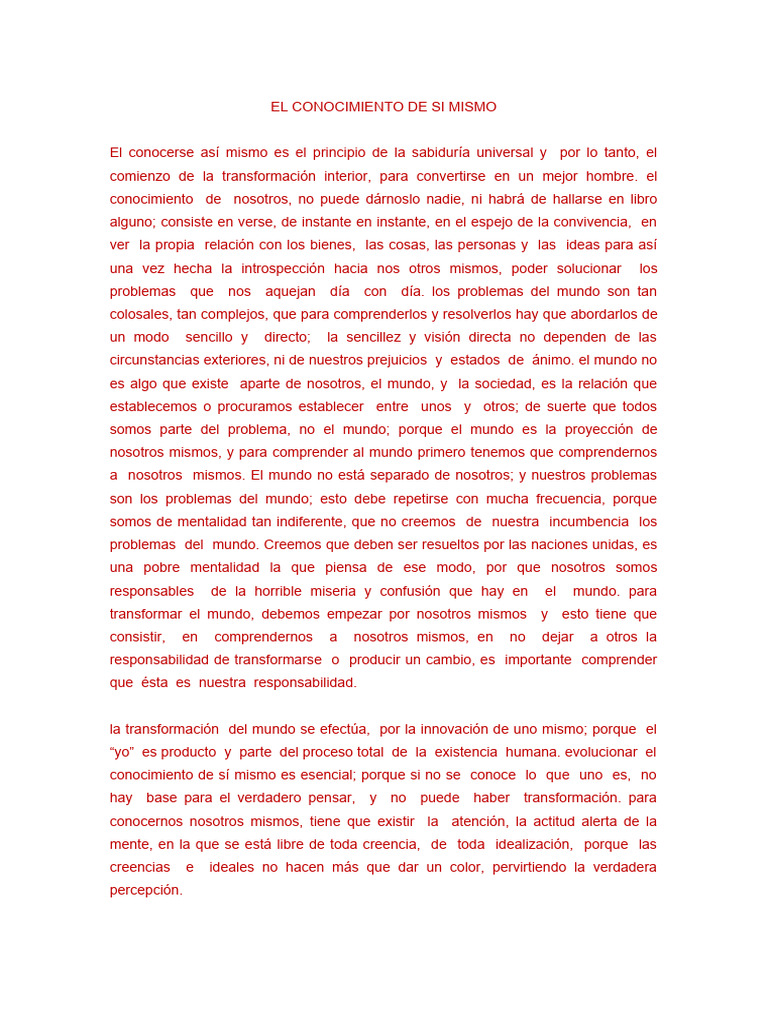 EL CONOCIMIENTO DE SI MISMO | PDF | Conocimiento