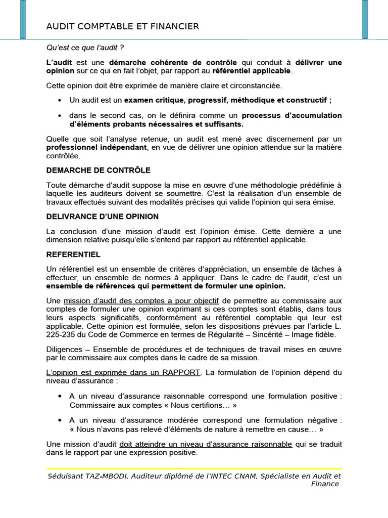 Audit Comptable et Financier : Guide Complet | PDF | Audit financier ...