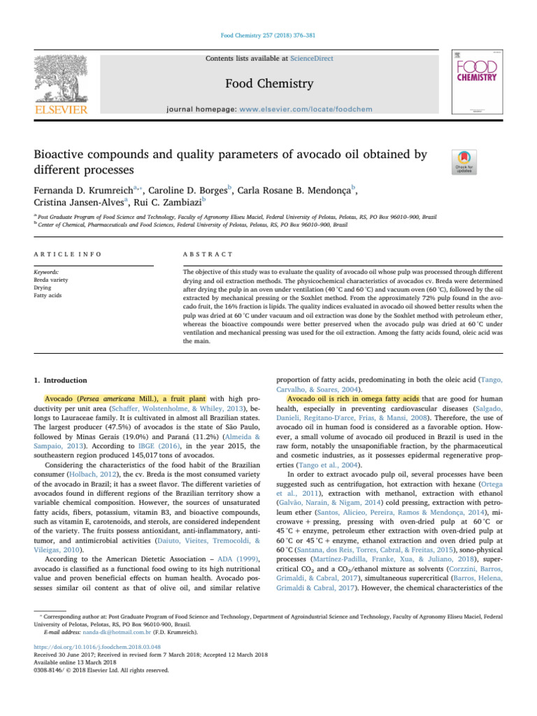 Avocado Oil Extraction Methods Study | PDF | Avocado | Analysis Of Variance