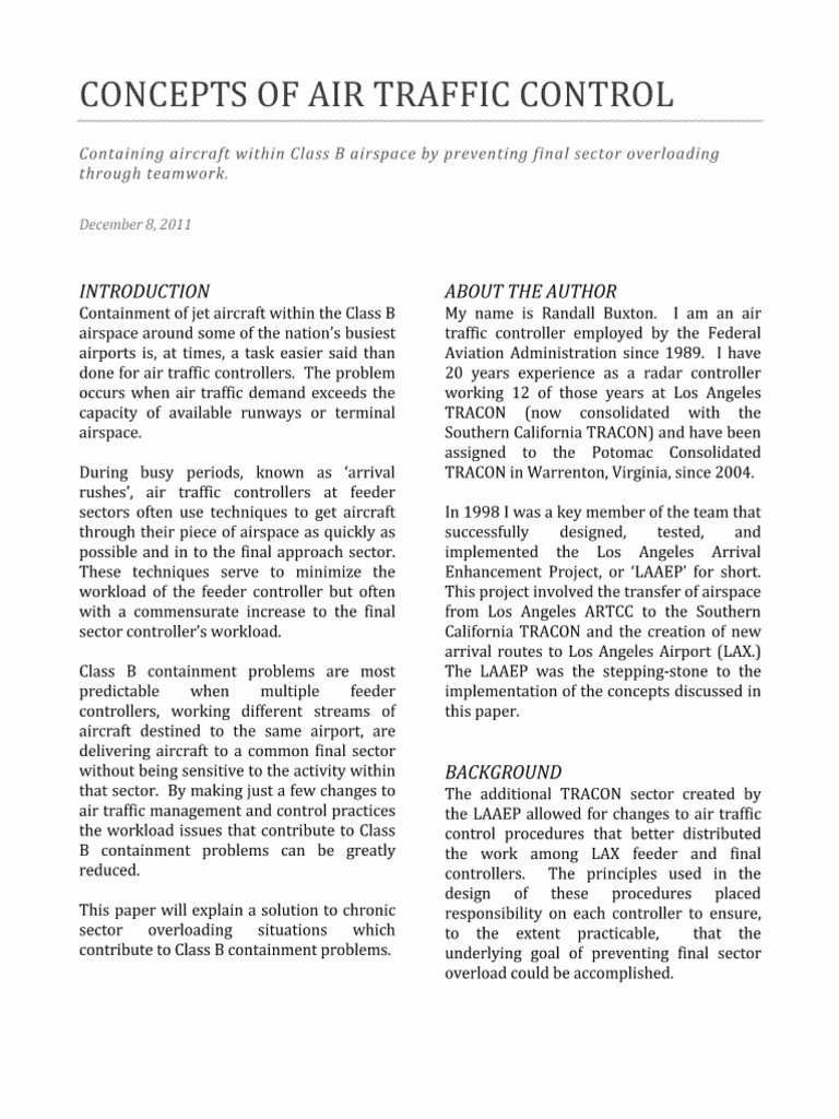 Concepts of Air Traffic Control: Prevention of TRACON Final Sector ...