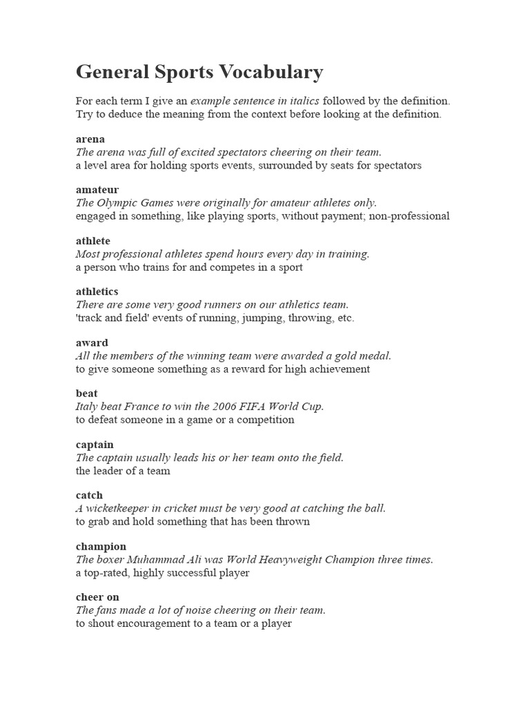 Essential Sports Vocabulary Guide | PDF | Sports | Gym