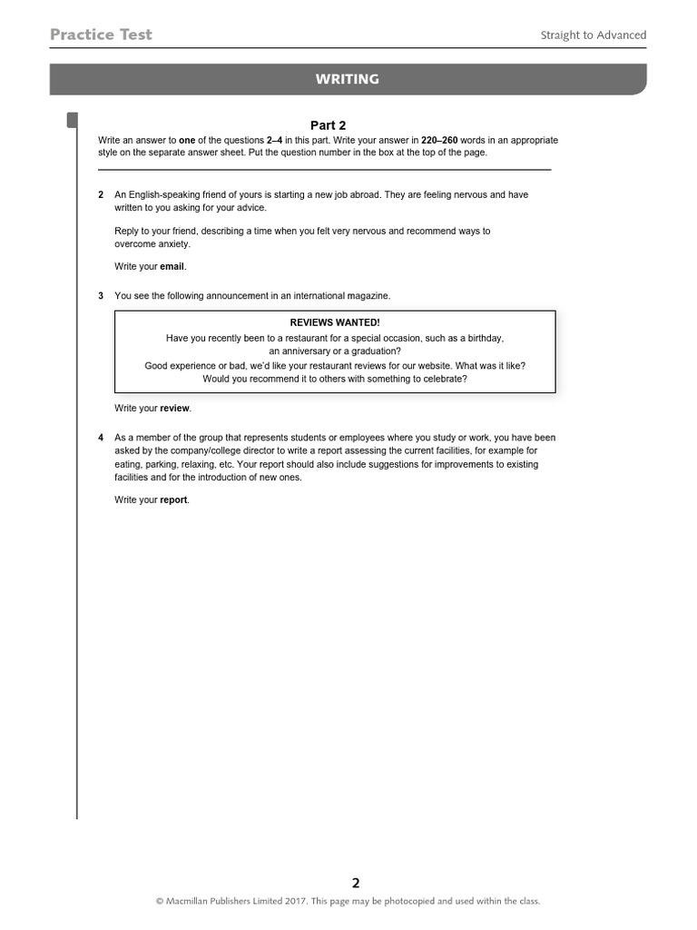 Advanced Writing Practice Test Guide | PDF