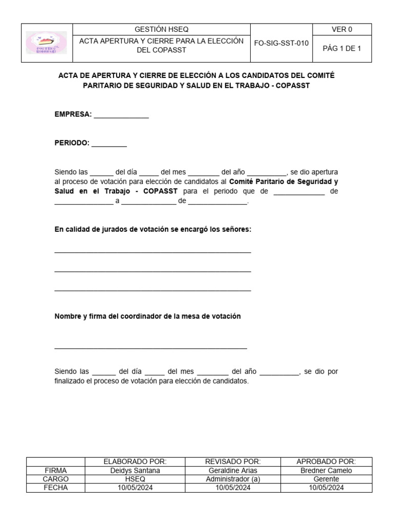 Acta de Elección COPASST 2024 | PDF | Gobernancia | Elecciones
