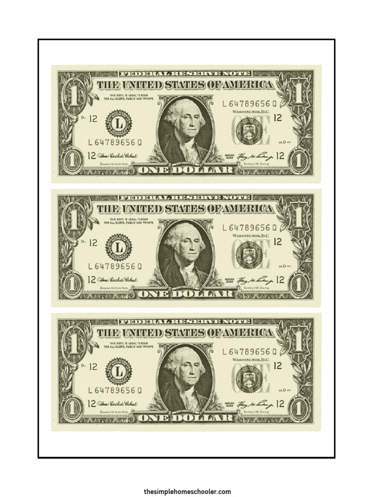 Realistic Money Printable Front and Back PDF | PDF