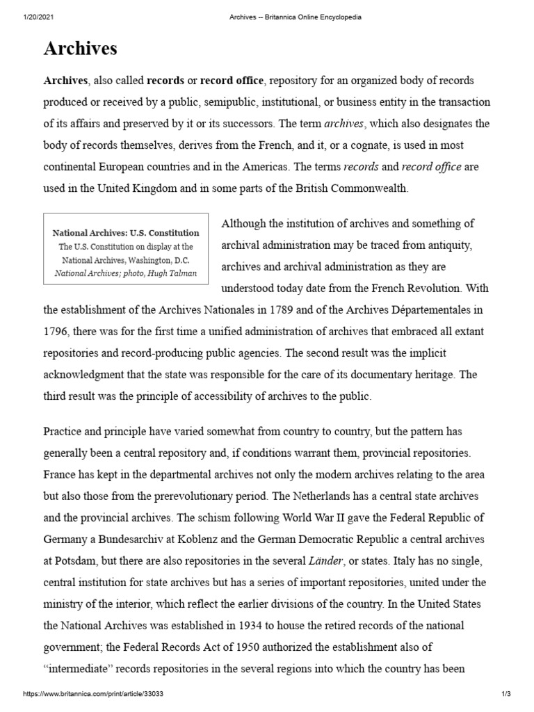 Archives - Britannica Online Encyclopedia | PDF | Archive | Archivist