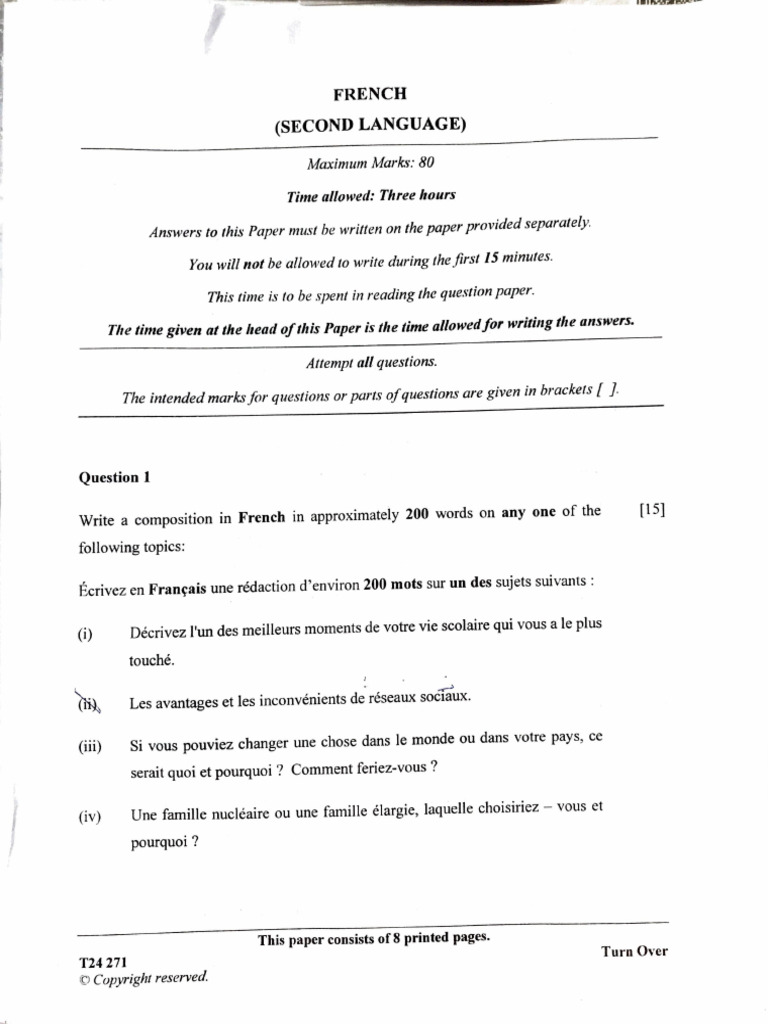 ICSE French Board Paper 2024 | PDF