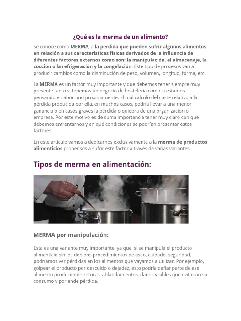 Merma de Alimentos: Tipos y Cálculo | PDF | Cocinando | Alimentos