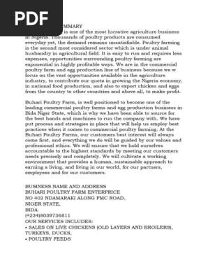 POULTRY FARM BUSINESS PLAN
