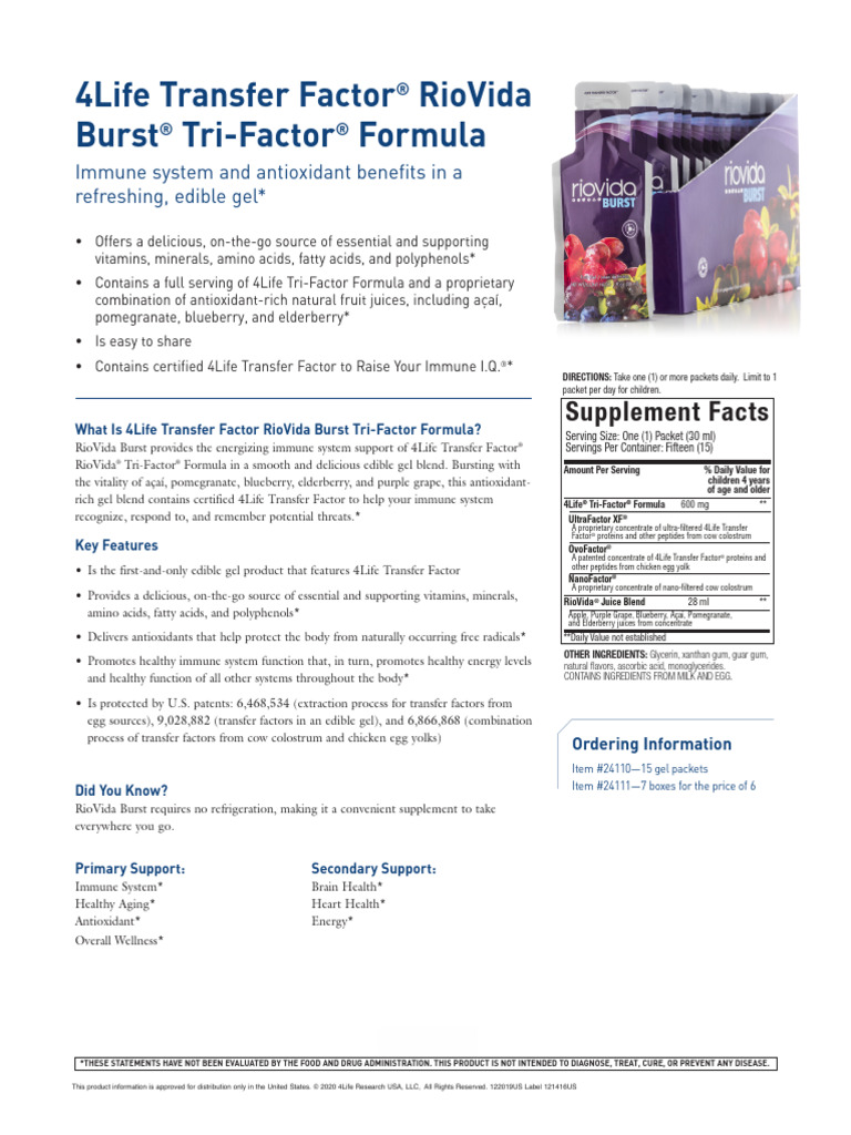 4life Transfer Factor Riovida Burst Trifactor | PDF | Dietary ...