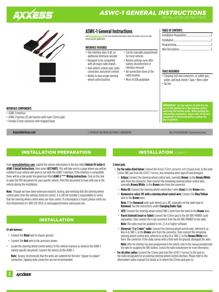 ASWC-1 Steering Wheel Control Guide | PDF | Electrical Connector ...
