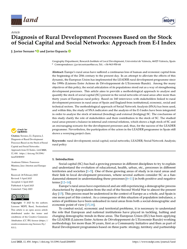 Diagnosis of Rural Development Processes Based On The Stock of Social ...