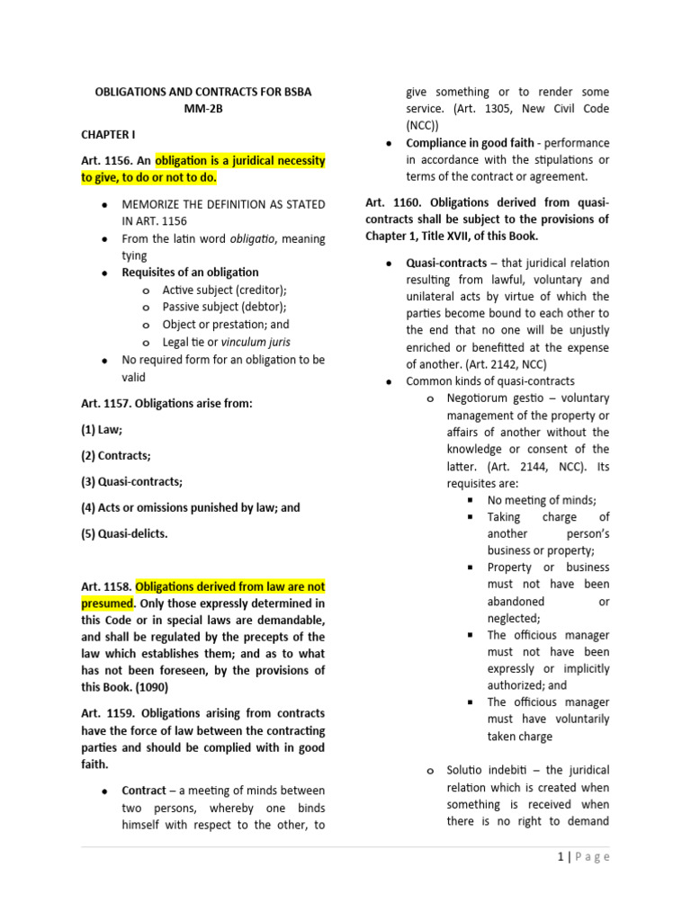 Obligations and Contracts Overview | PDF | Law Of Obligations | Negligence