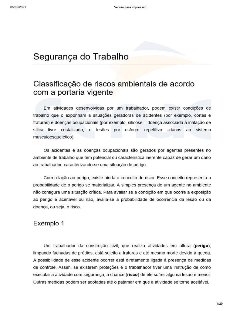 Classificação de Riscos Ambientais no Trabalho | PDF | Radiação ...