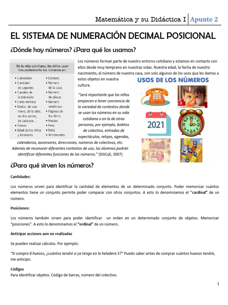 Apunte 2 - El Sistema de Numeracion Decimal Posicional 1 | PDF ...