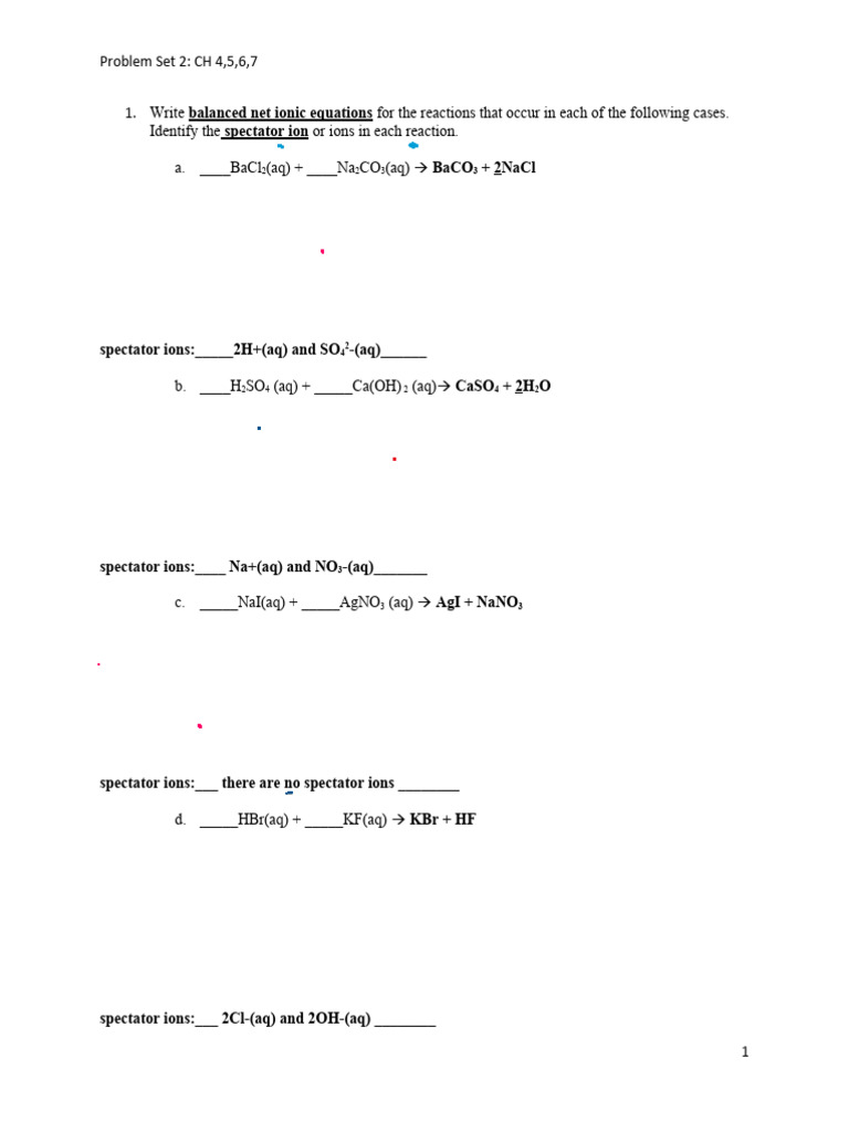 Net Ionic Equations and Molarity Problems | PDF | Concentration | Mole ...