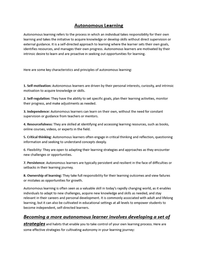 Cultivating Autonomous Learning Skills | PDF | Learning | Motivational
