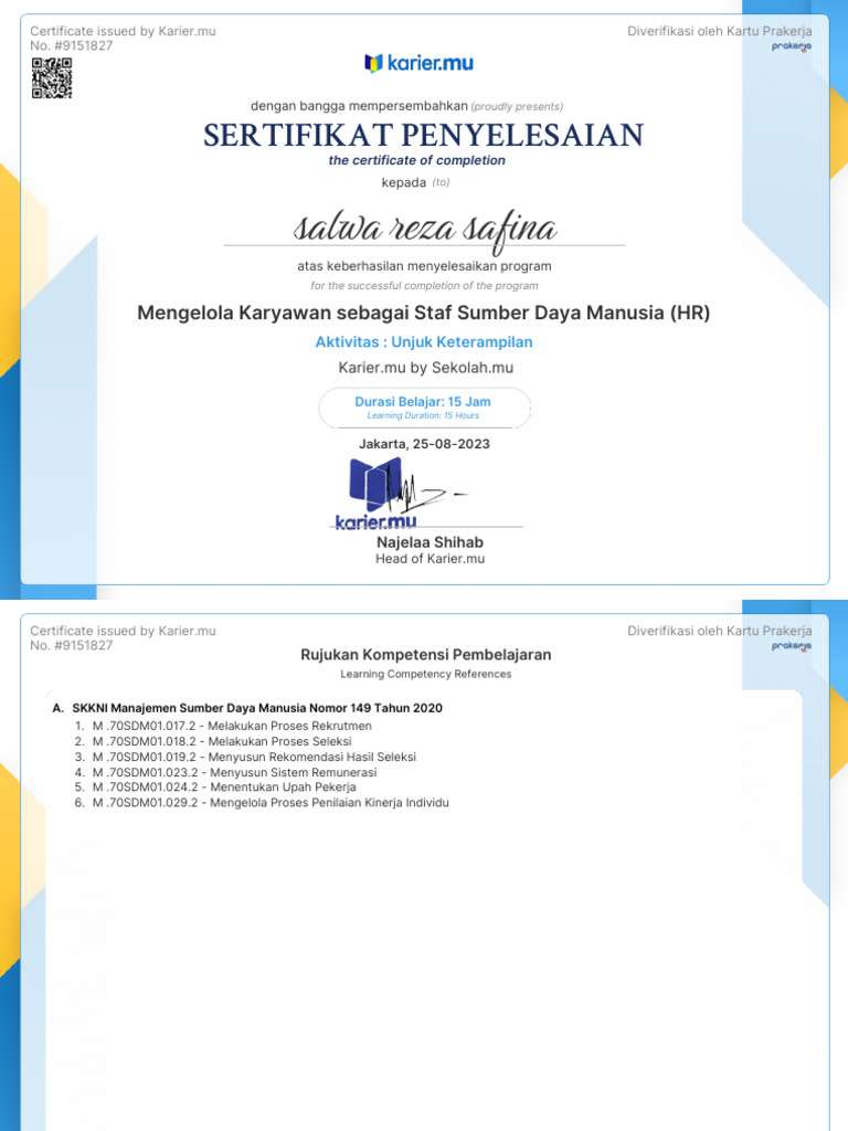 Sertifikat Mengelola Karyawan Sebagai Staff Sumber Daya Manusia (HR) | PDF