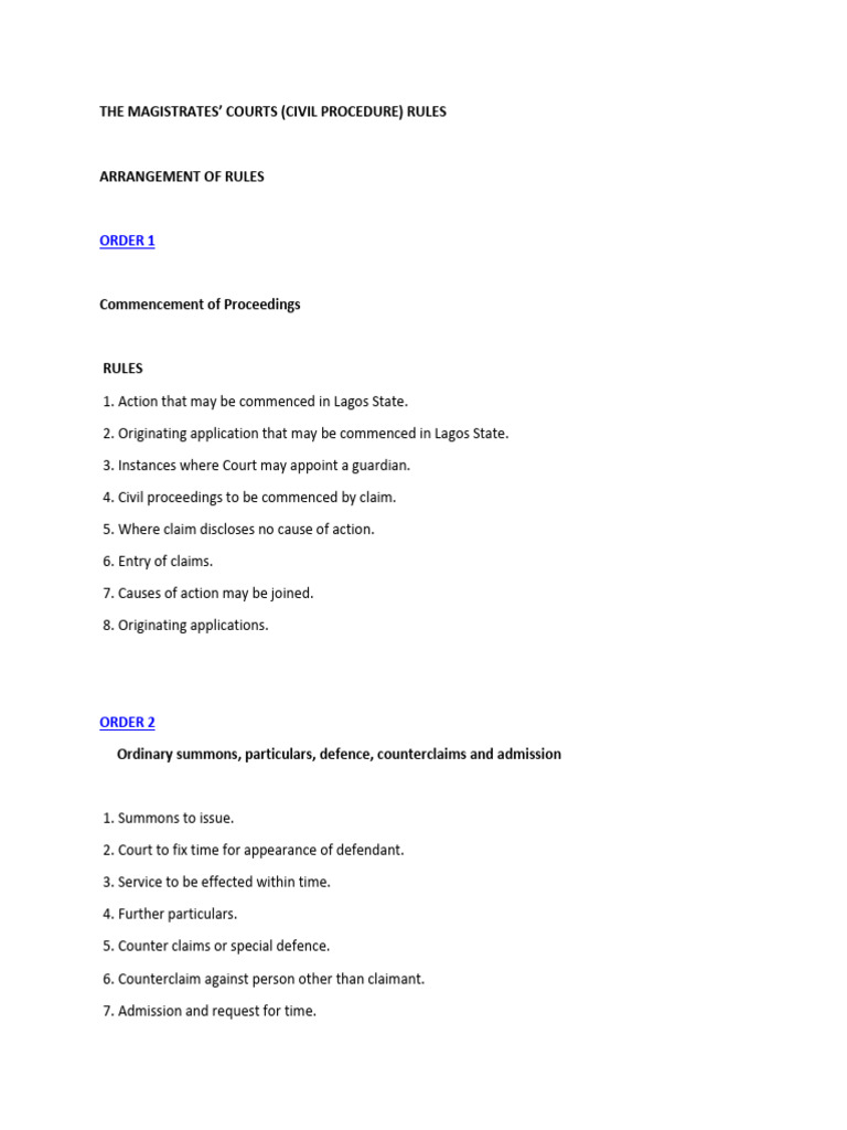 Lagos Civil Procedure Rules Overview | PDF | Summons | Default Judgment