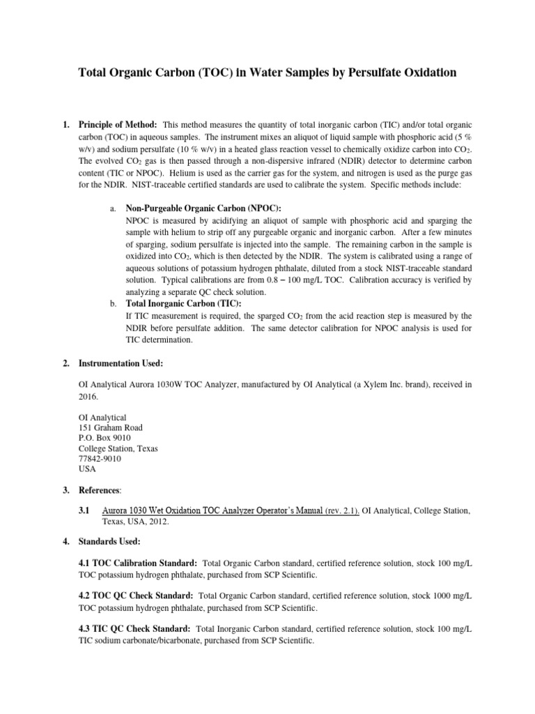 Measuring TOC in Water Samples | PDF | Total Organic Carbon | Physical ...