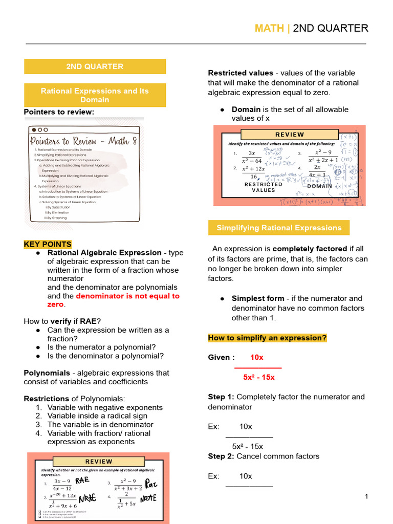 G8 Math Reviewer | PDF | Factorization | Equations