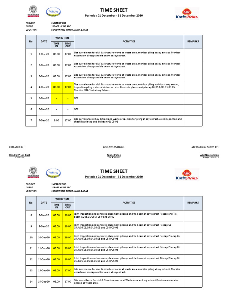 Hendra-Time Sheet (December) | PDF | Structural Engineering | Concrete