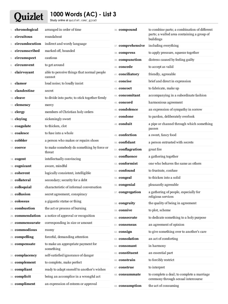 Vocabulary 1000 Word List 3 Of 10 Pdf