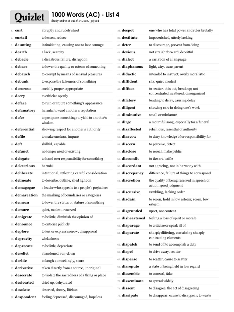Vocabulary 1000 Word List 4 Of 10 Pdf