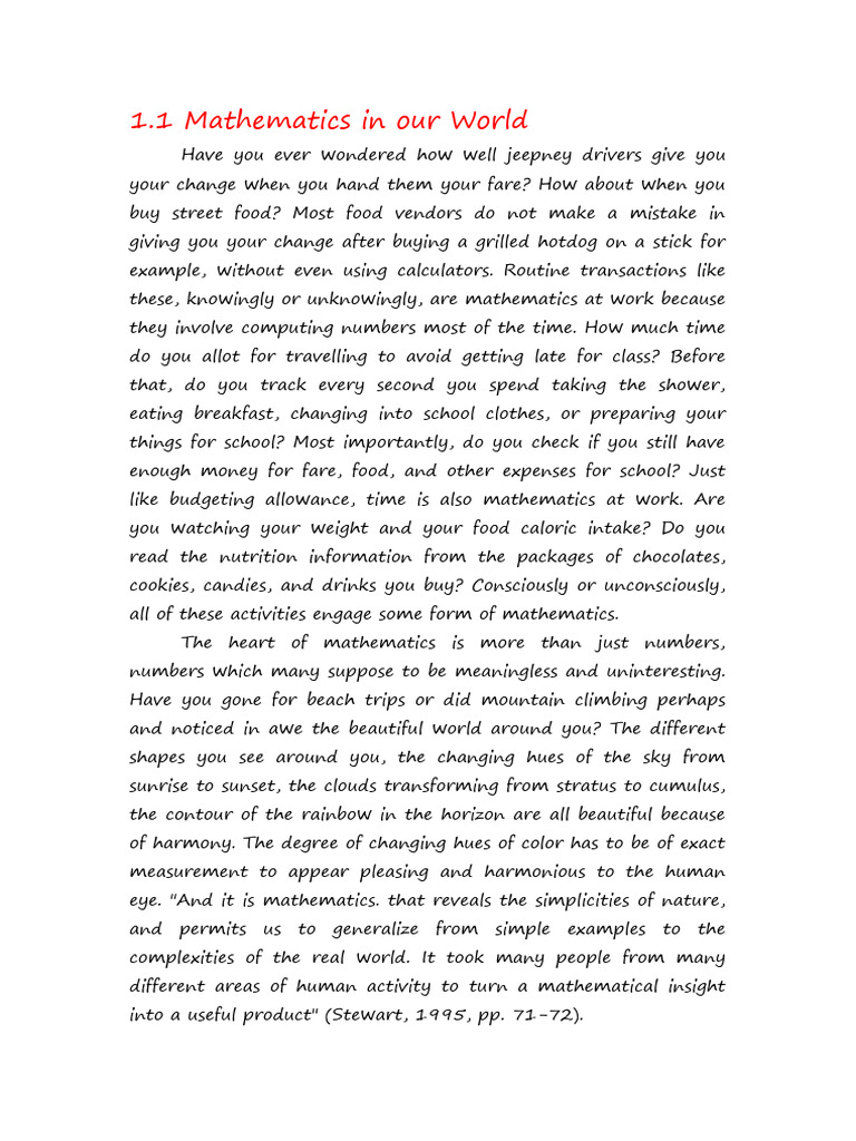 Mathematics in Our World | PDF | Mathematics | Sentence (Linguistics)