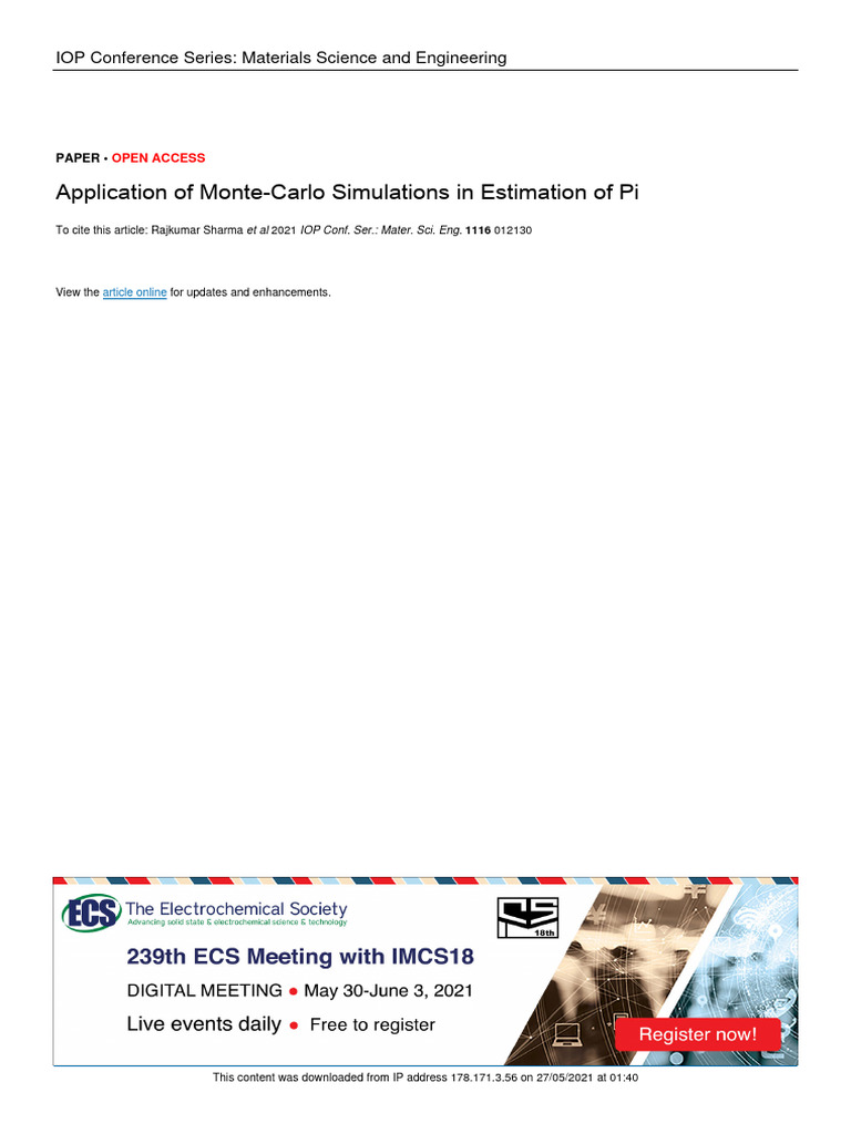 Application of Monte-Carlo Simulations in Estimati | PDF | Pi | Monte ...