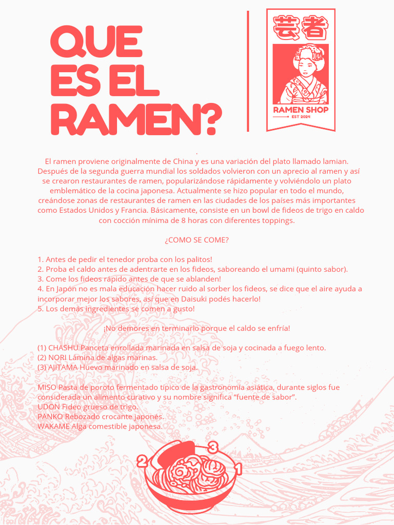 Historia y Guía del Ramen Japonés | PDF | Ramen | Cocina japonesa