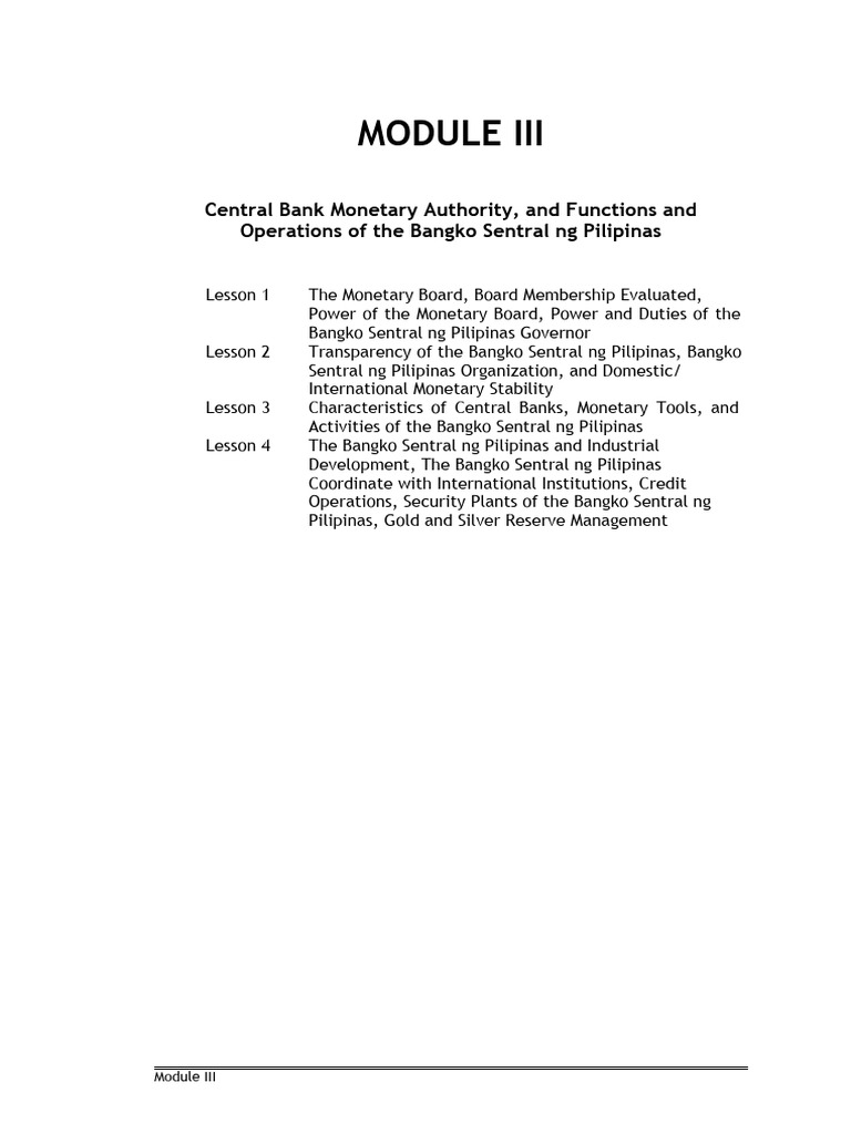 FINMAN 104 Module III | PDF | Central Banks | Reserve Requirement