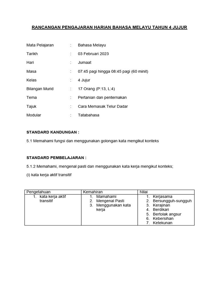 RPH Bahasa Melayu m.4 03022023 | PDF