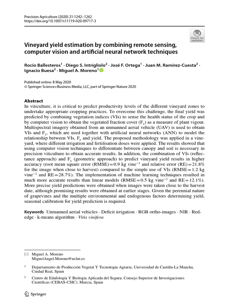 Vineyard Yield Estimation by Combining Remote Sensing, Computer Vision ...