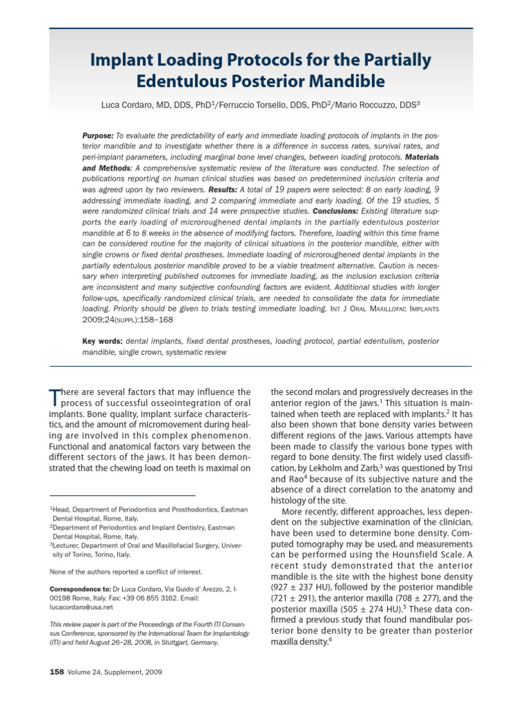Implant Loading Protocols For The Partially Edentulous Posterior ...