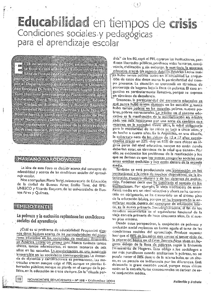 La Educabilidad en Tiempos de Crisis | PDF