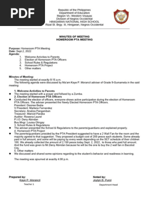 PTA MEETING MINUTES