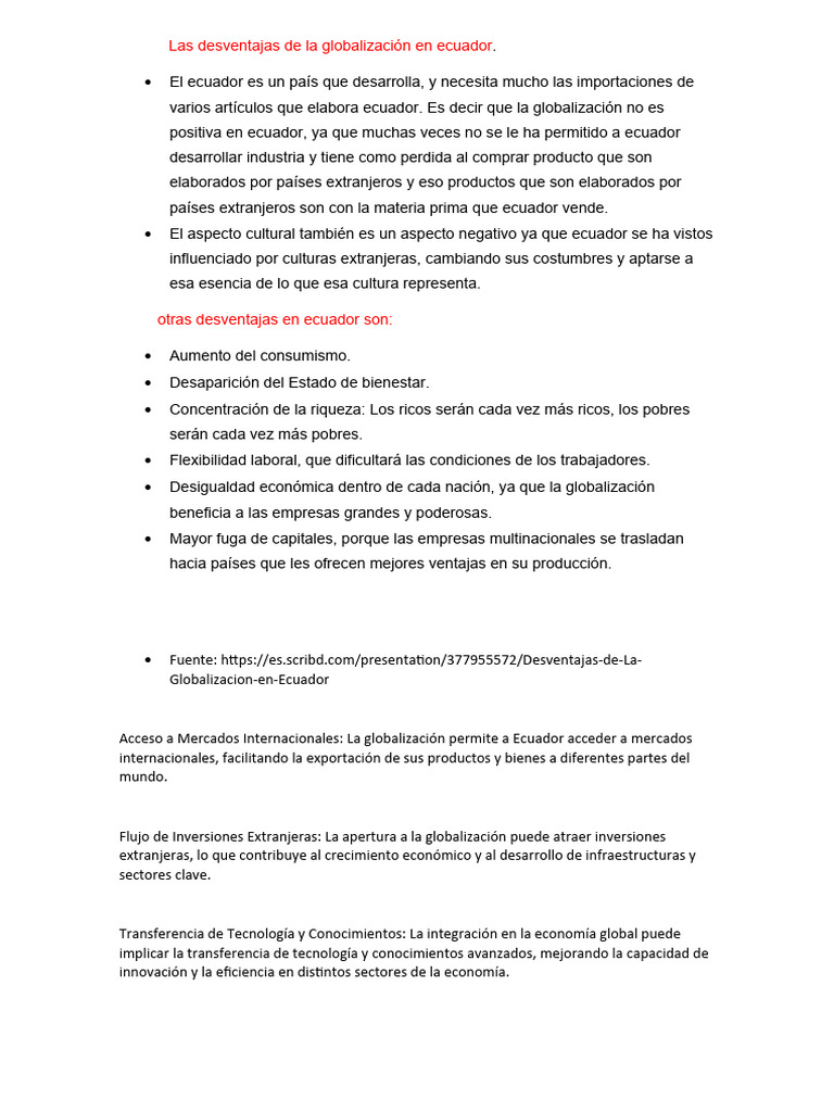 Desventajas de la Globalización en Ecuador | PDF | Globalización | Ecuador