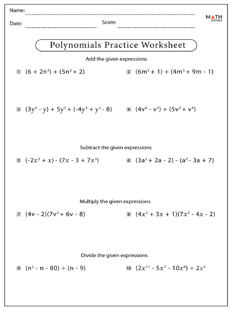 Polynomial Practice Worksheet | PDF