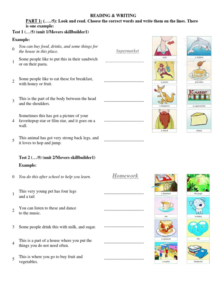 Movers Reading & Writing Tests Overview | PDF