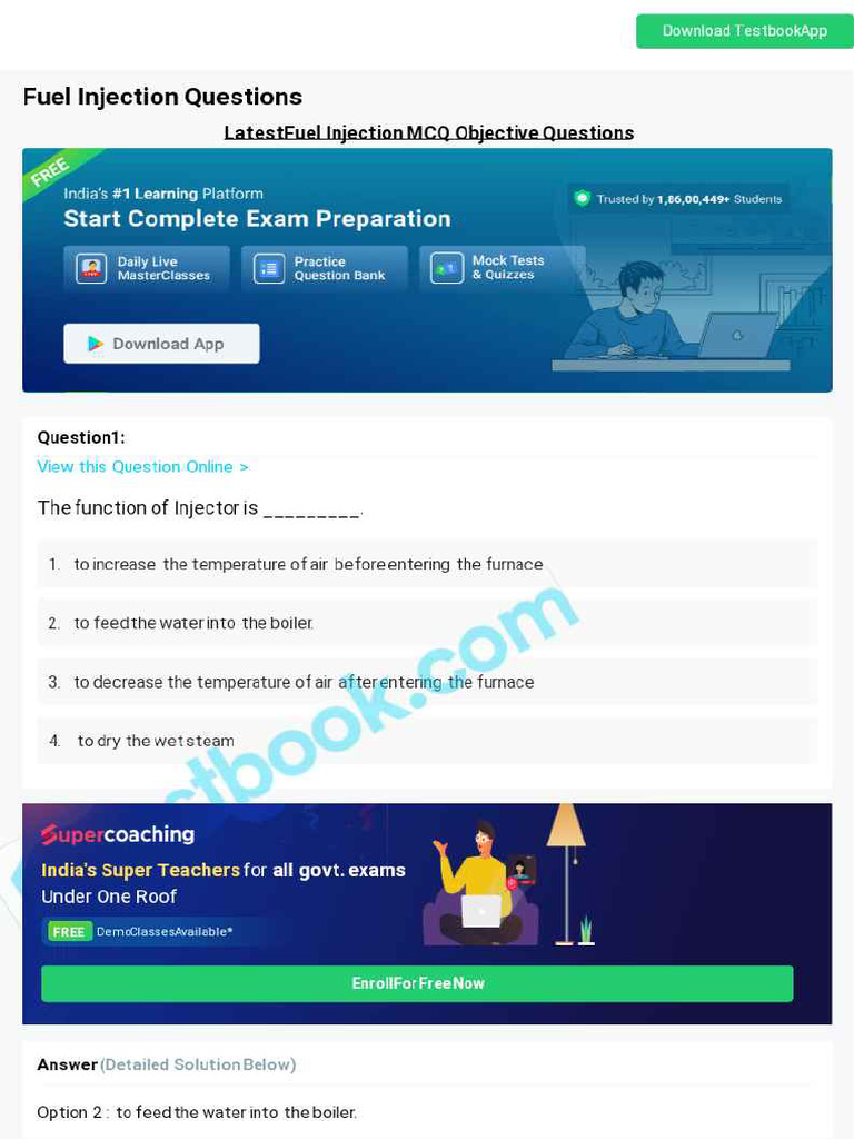 MCQ On Fuel Injection 5eea6a0c39140f30f369e130 | PDF