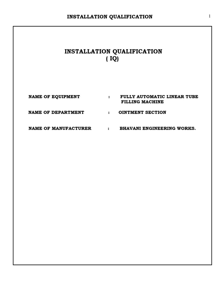 Installation Qualification for Tube Filling Machine | PDF ...