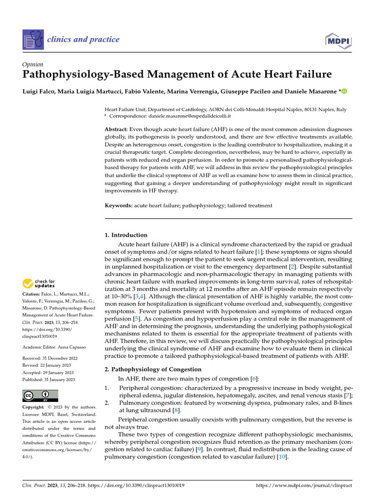 Pathophysiology-Based Management of Acute Heart Failure | PDF | Edema ...