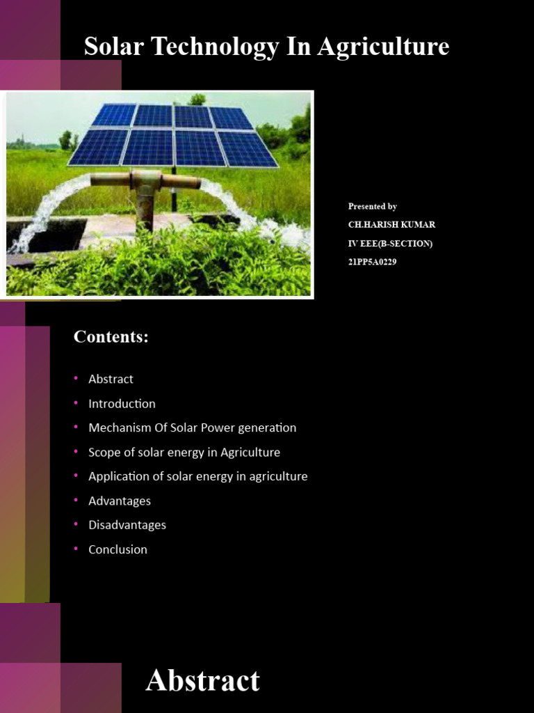 Solar Technology in Agriculture | PDF | Solar Power | Solar Energy