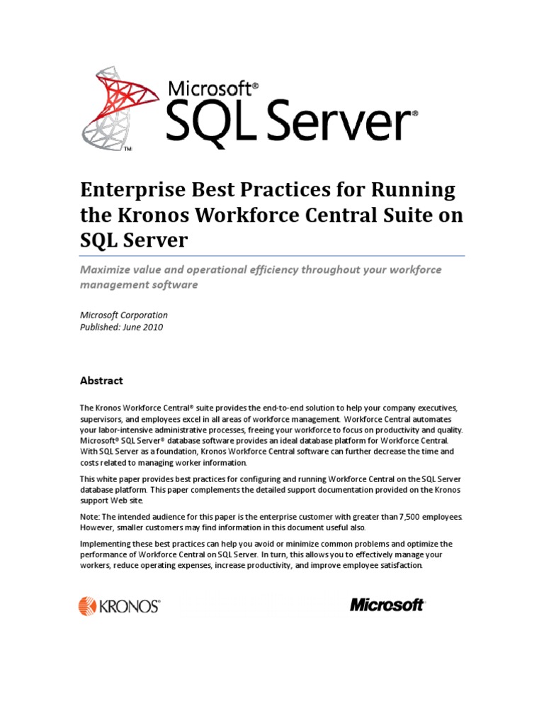 Kronos and SQL Server Best Practices White Paper | PDF | Databases ...