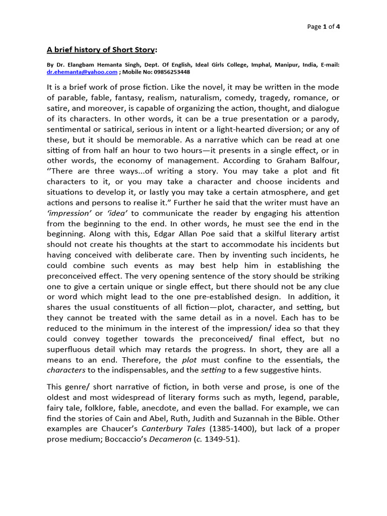 A Brief History of Short Story With Refe | PDF | Novella | Short Stories