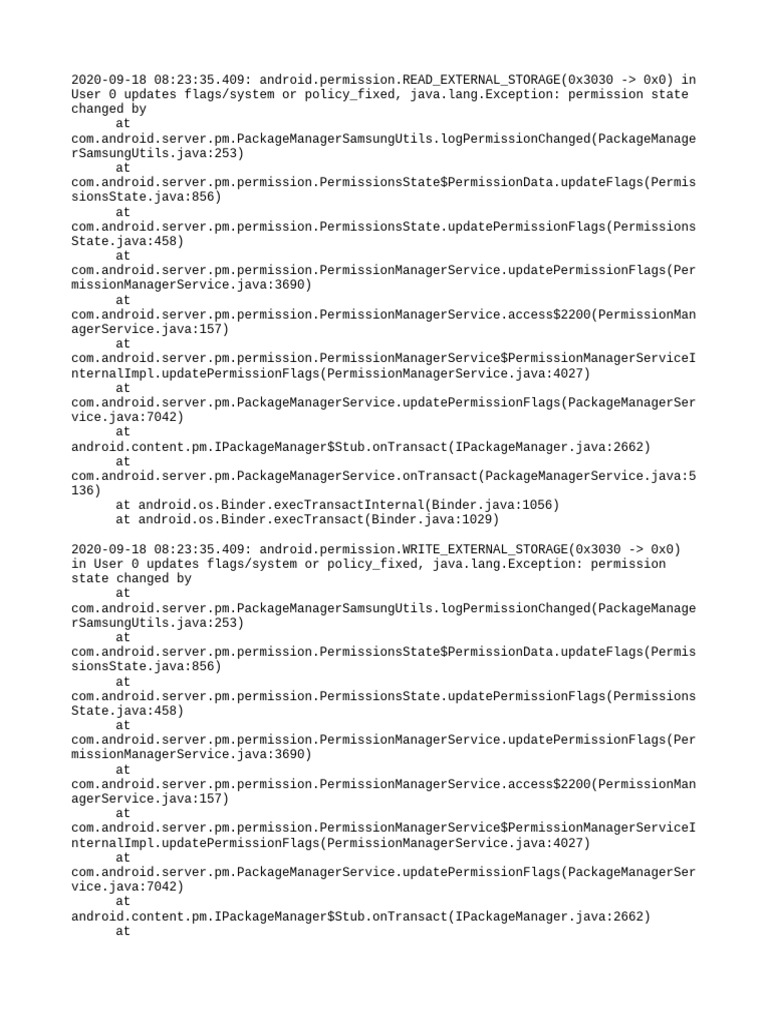 Android Permission State Changes Log | PDF | Java (Programming Language ...