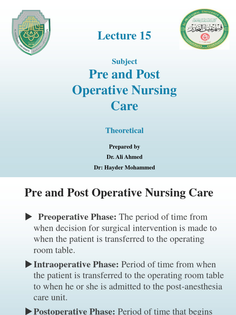 Pre and Post Operative Nursing Care Guide | PDF | Surgery | Vein