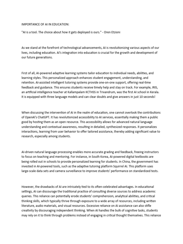 Importance of Ai in Education | PDF | Artificial Intelligence ...